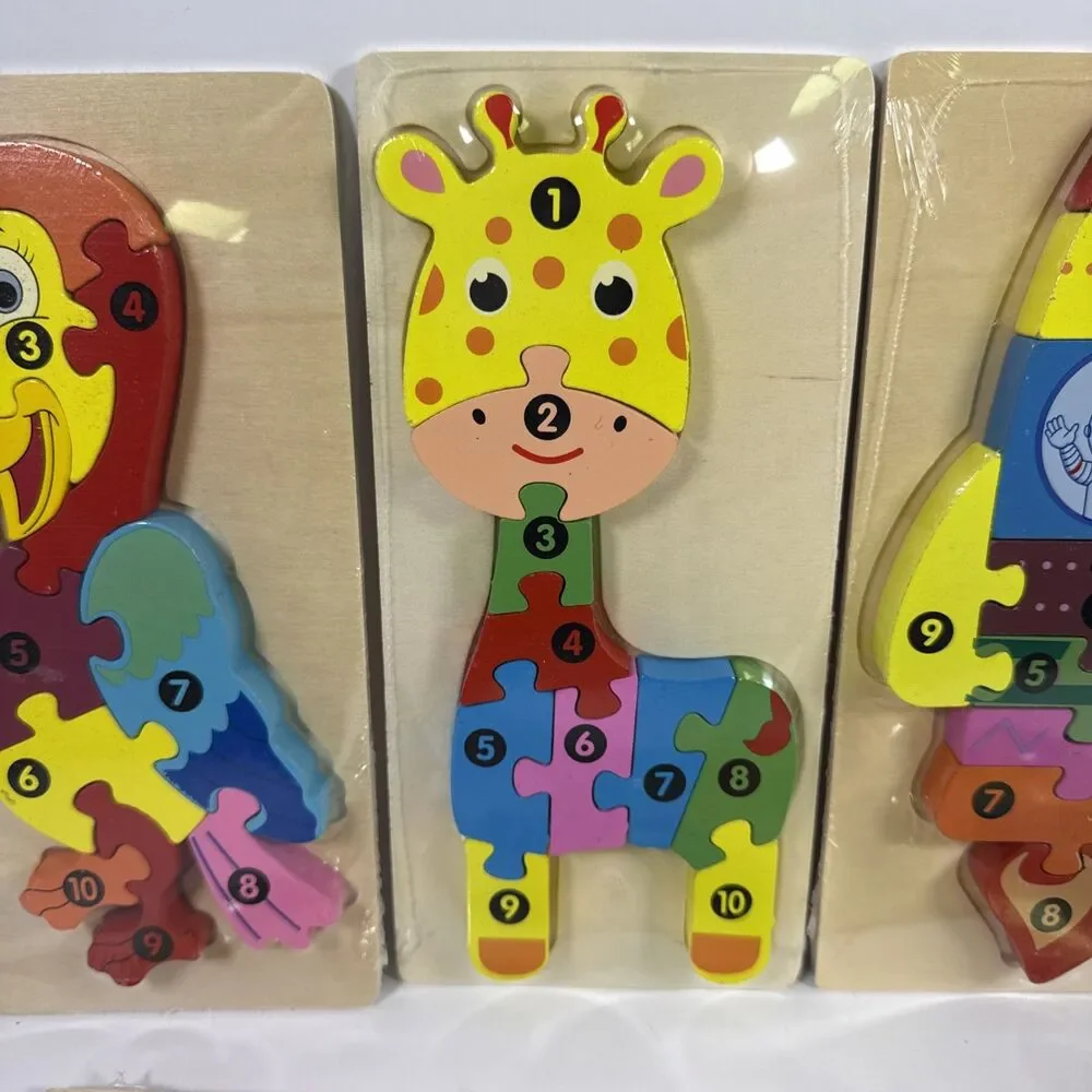 Pack of 8 - Wooden 3D Jigsaw Puzzles With Numbers To Teach Young Ones